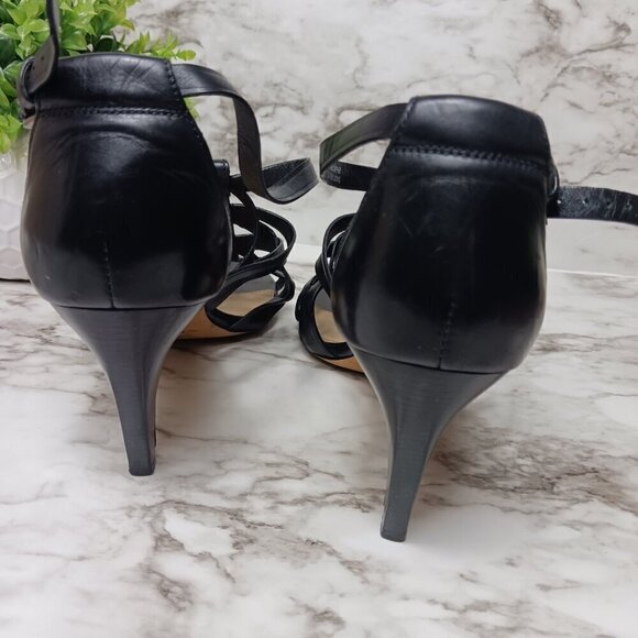 VIA SPIGA Strappy Heels Shoes Buckle Women's Black Leather Size 10 Italy - Picture 6 of 9